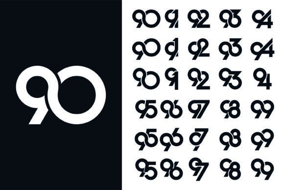 Creative Number 90 to 99 Logo Designs