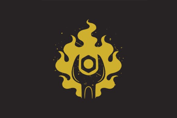 Flaming Wrench and Bolts Silhouette Logo