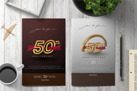 Golden Anniversary Logo Red Ribbon: Celebrating Milestones with Elegance