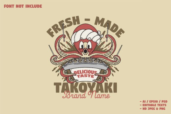 Red Squid Takoyaki Cartoon Emblem: A Dynamic Mascot for Modern Branding