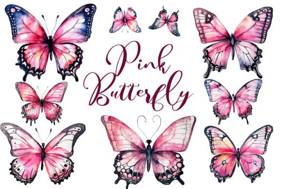 Spring Butterfly: Hand-Painted Pink Watercolor Elements