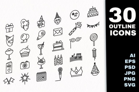 Vector Outline Party Event Icons Set
