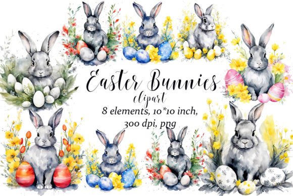 Watercolor Easter Bunnies Clipart PNG: A Creative Resource for Festive Projects